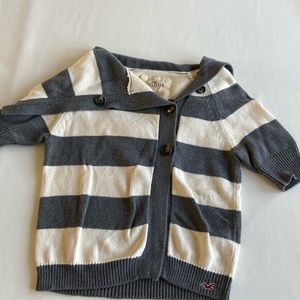 Grey and White Striped Hollister Knit Cardigan
